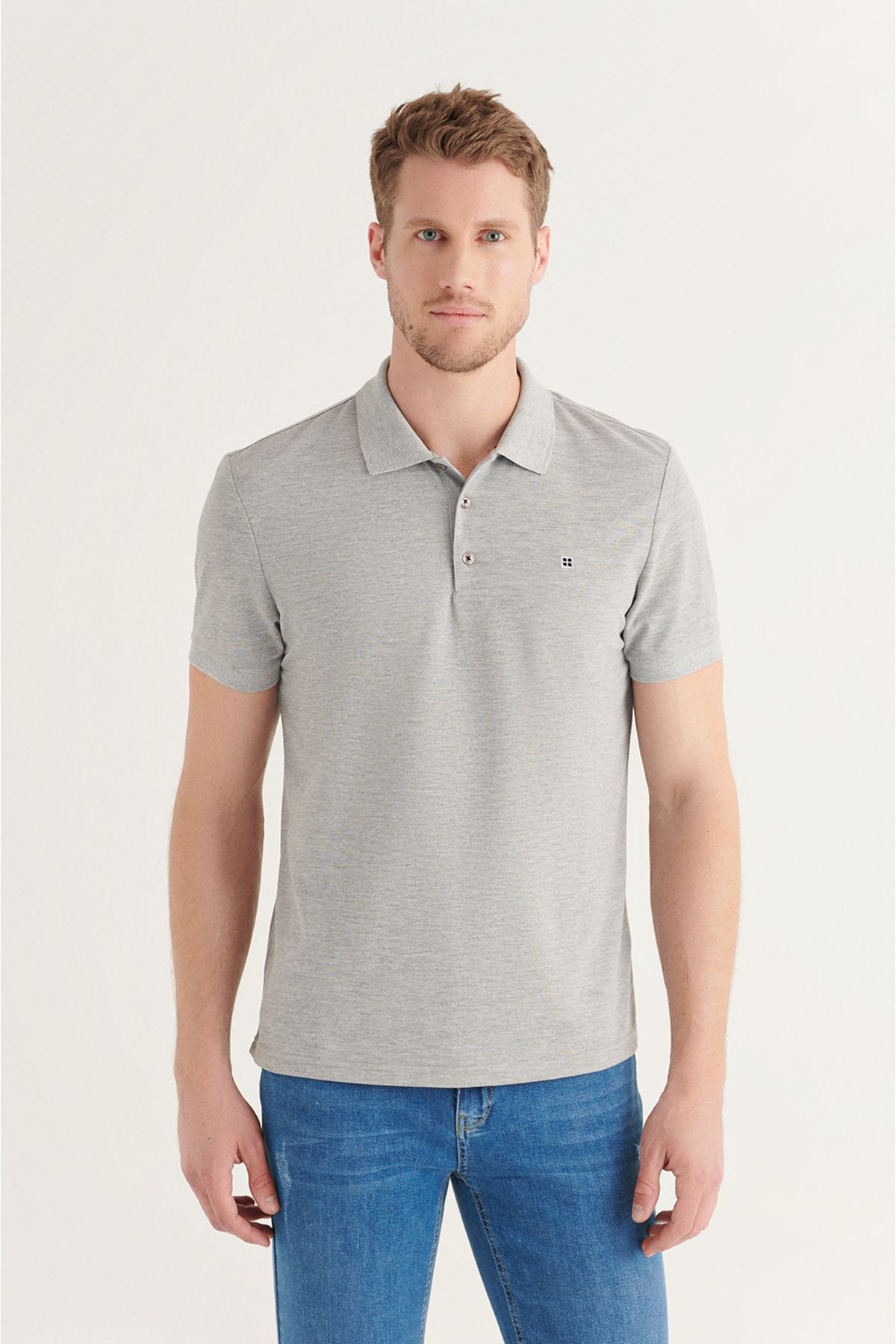 Avva تی شرت یقه پولو مردانه خاکستری 100% پنبه ای خنک نگه داشتن تناسب استاندارد با برش معمولی E001004