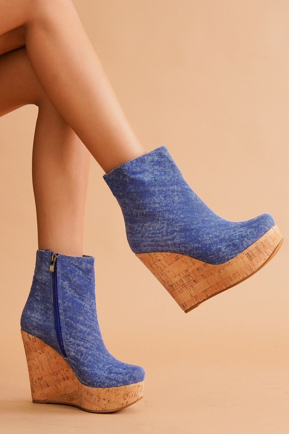 Denim clearance wedge booties