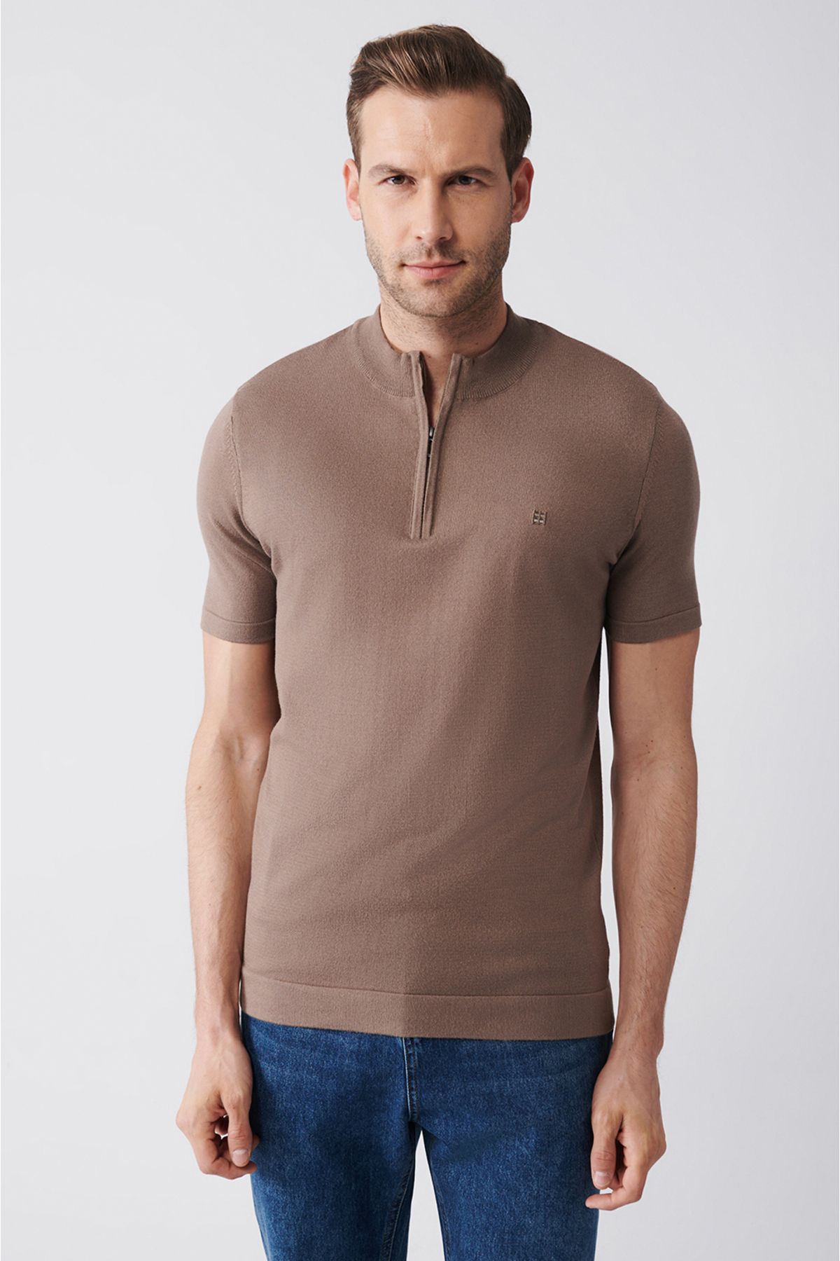 Avva تی شرت بافتنی مردانه یقه پولو زیپ دار راسو A31Y5121
