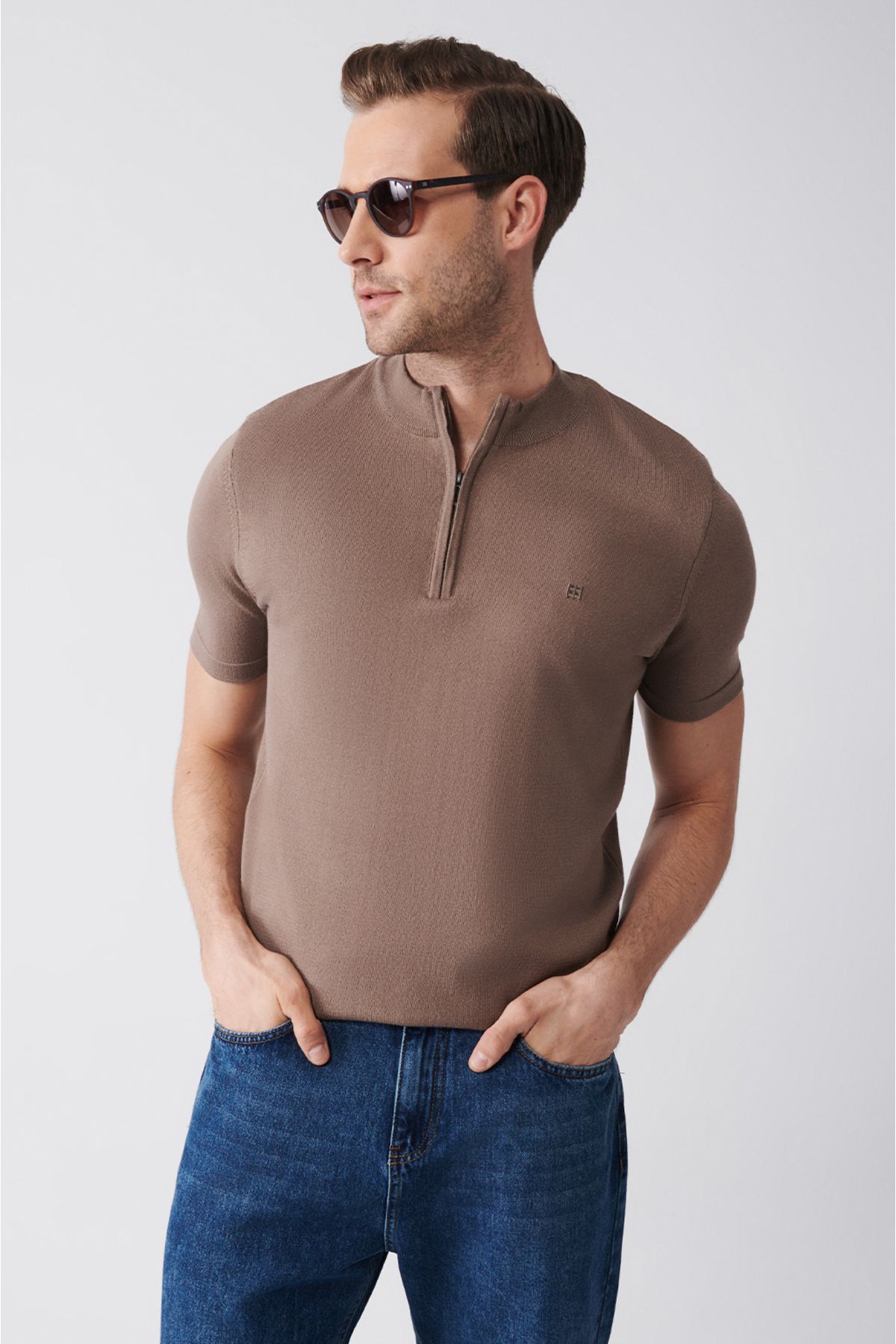 Avva تی شرت بافتنی مردانه یقه پولو زیپ دار راسو A31Y5121