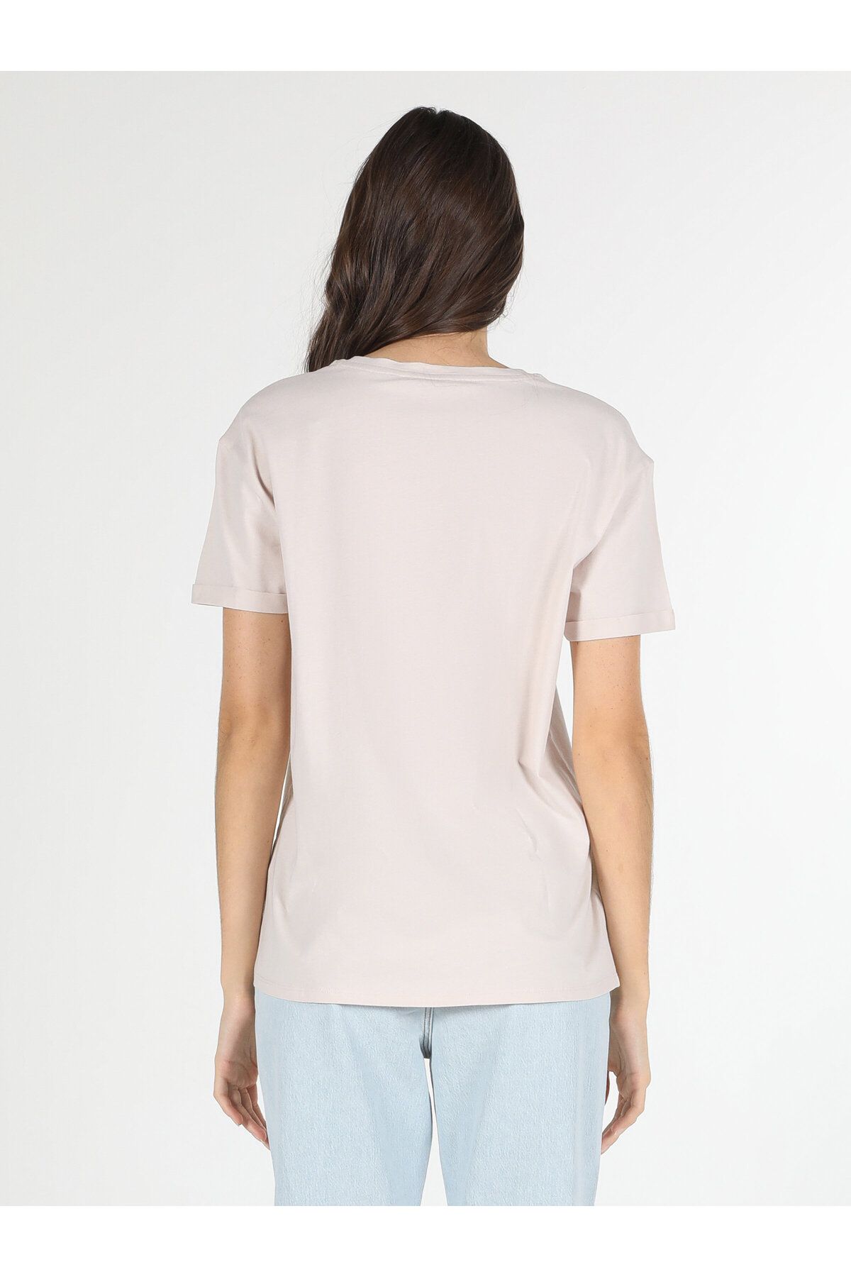 Colin’s تی شرت آستین کوتاه زنانه به رنگ بژ با چاپ یقه Comfort Fit