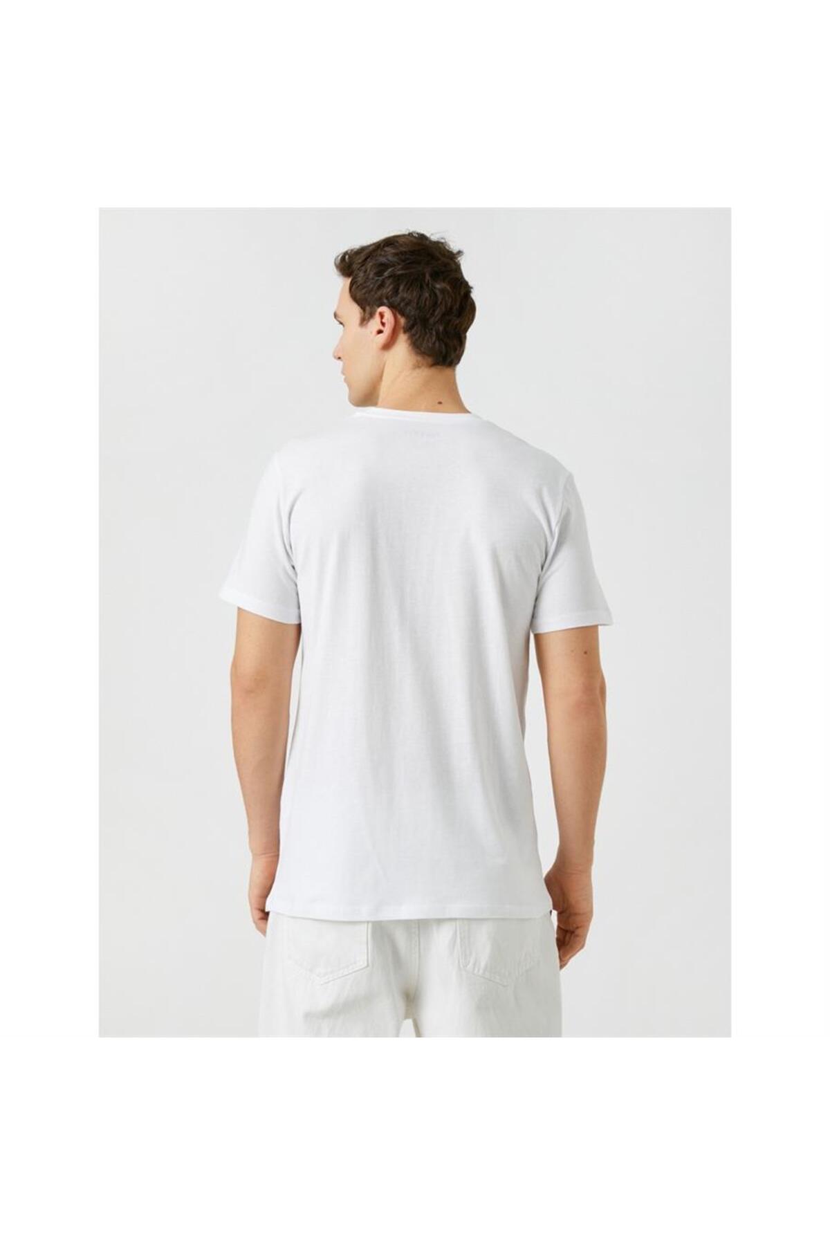 تیشرت مردانه سفید کوتون | 23YY59001136 اورجینال - تصویر 4