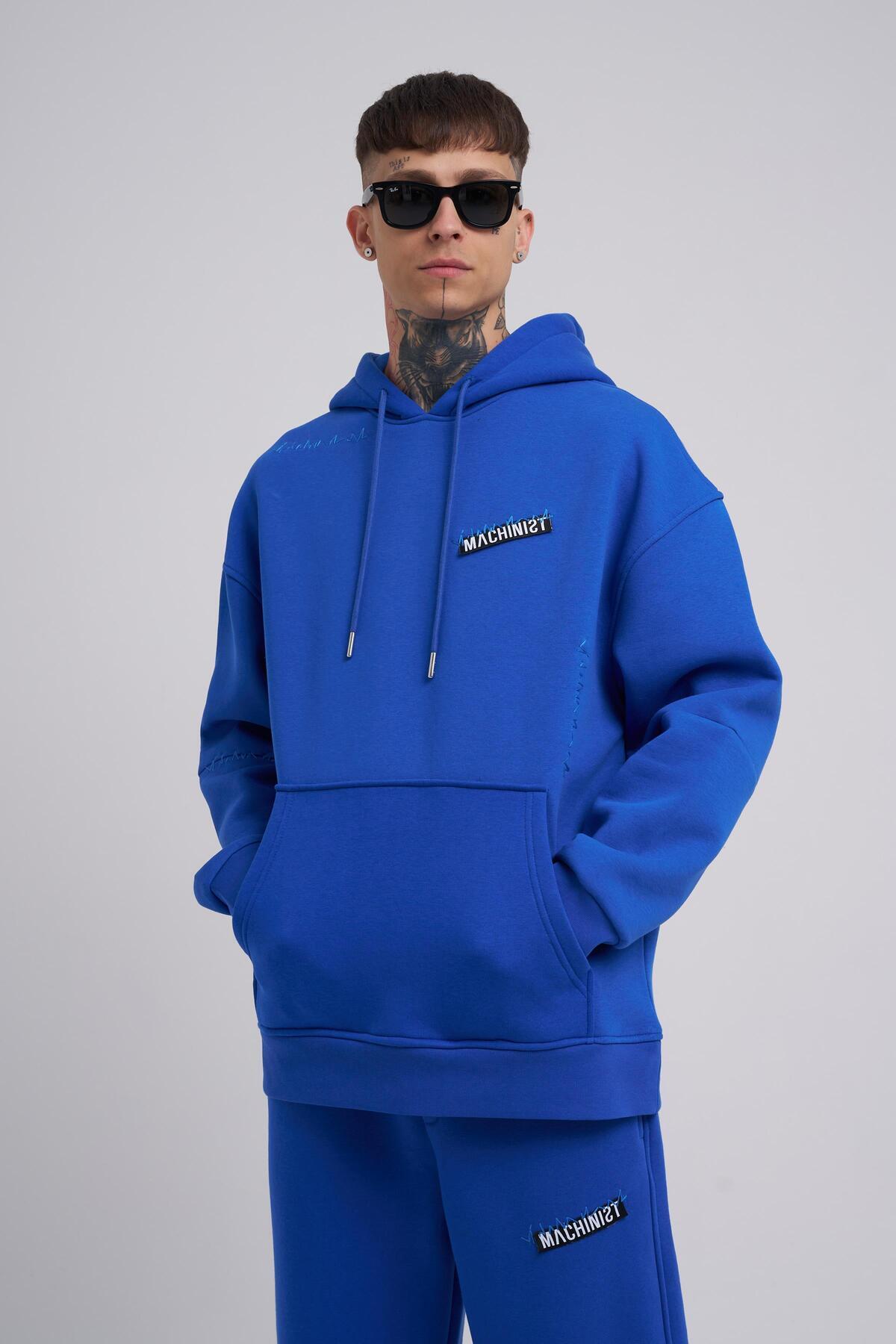 سویشرت مردانه جیبی کانگورو دوزی شده آبی سرمه ای