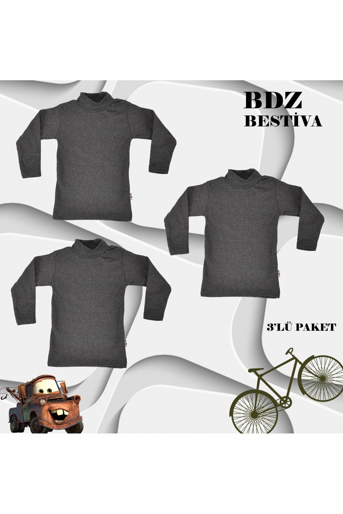 [3 Lü Unisex Pamuklu Ligrali Yarım Balıkçı Yaka Siyah Badi]