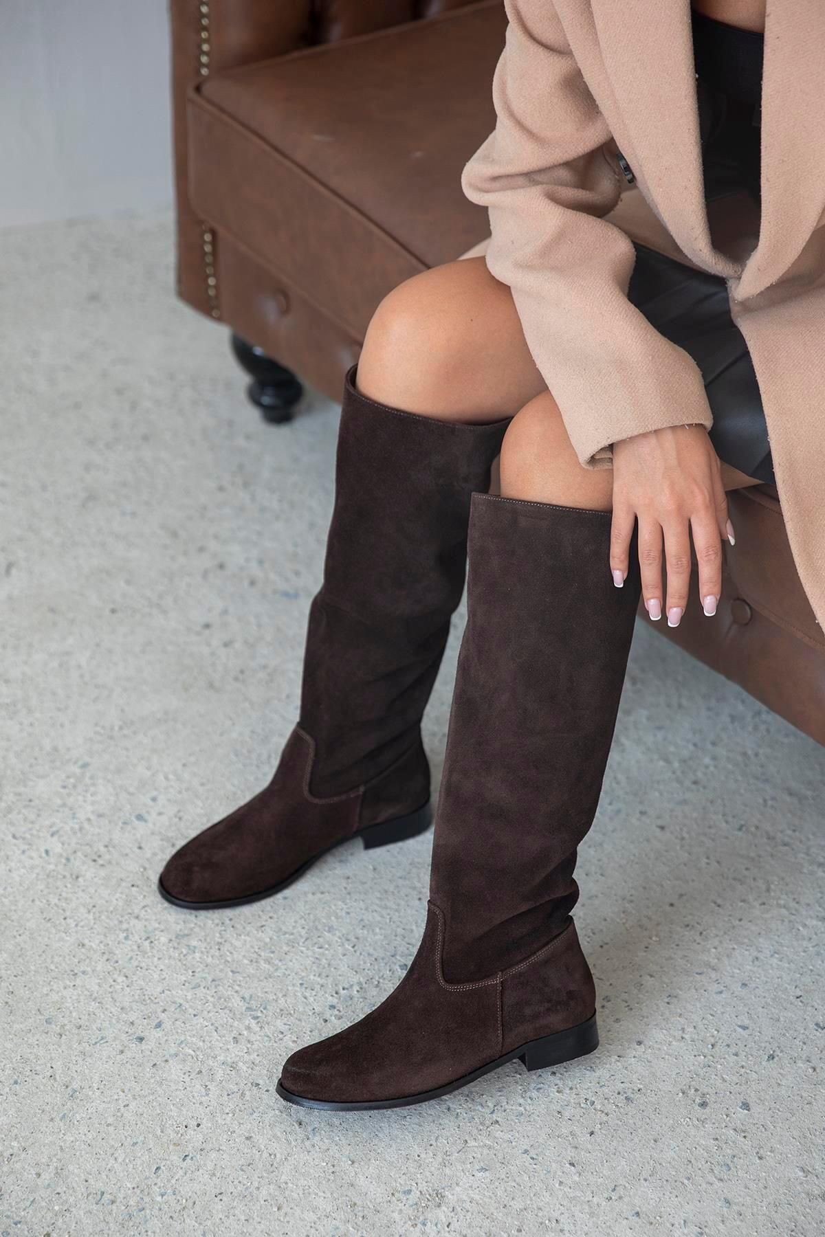 Dark brown suede knee shop high boots