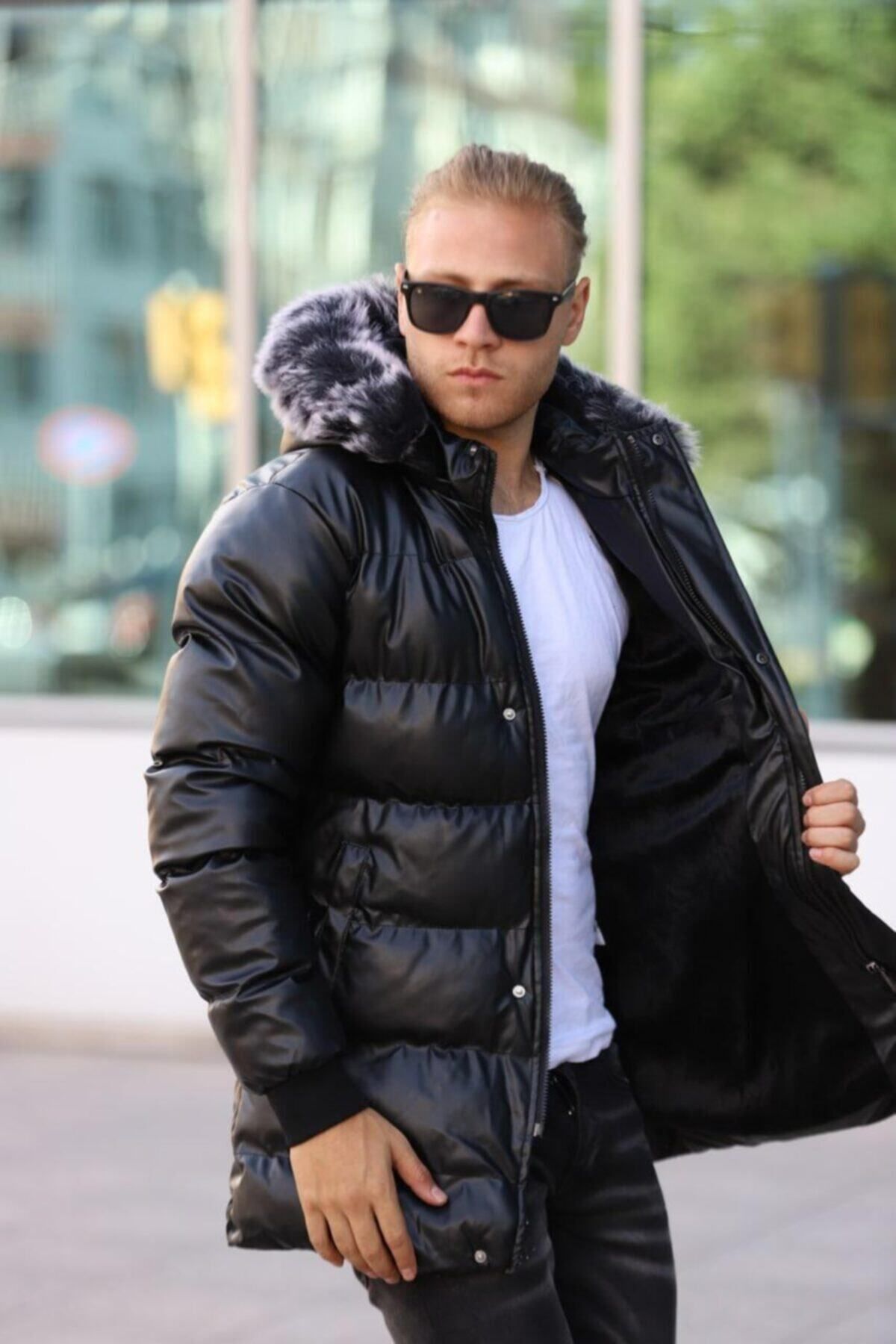 Shiny black men's coat hot sale