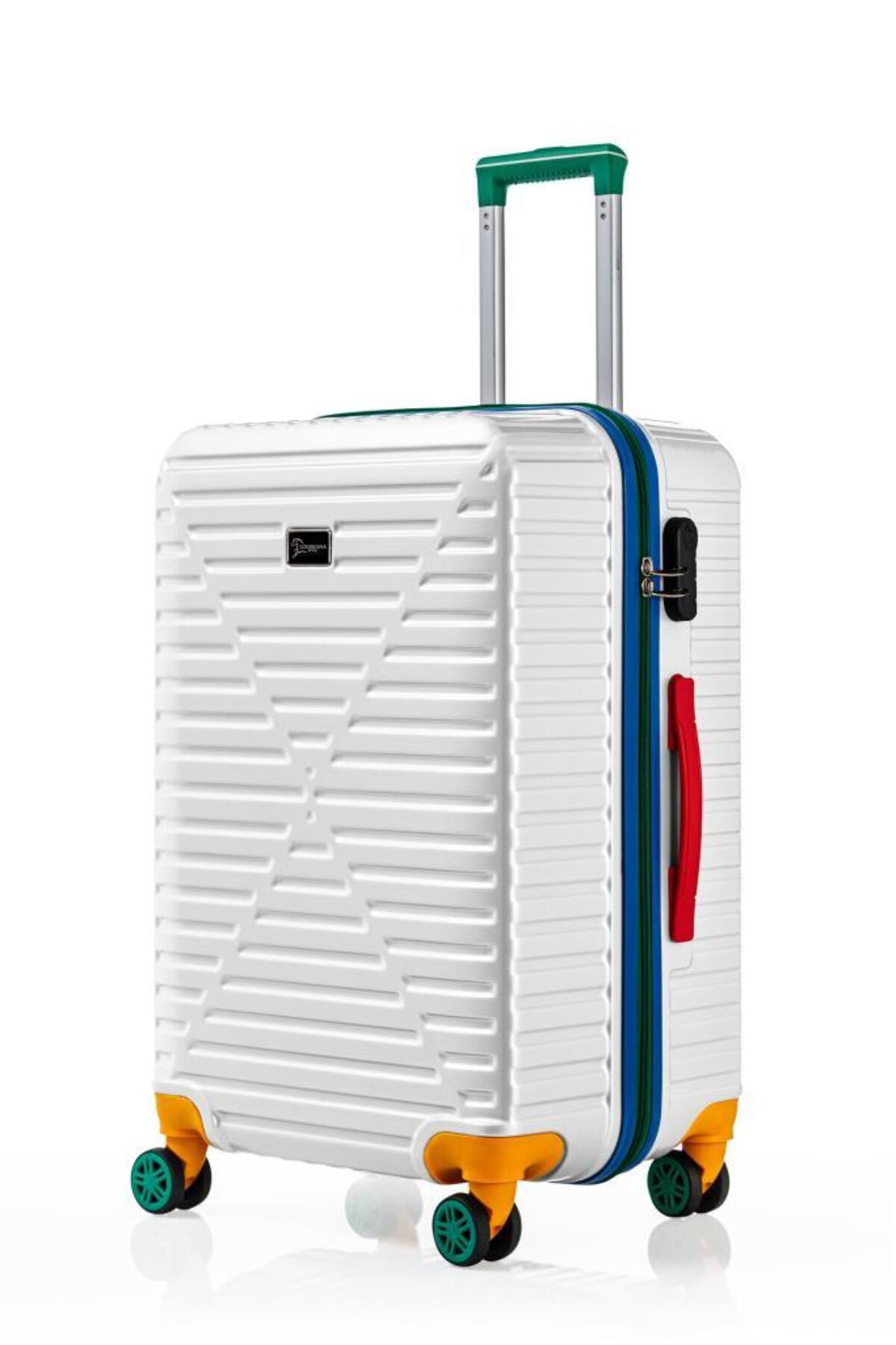 louisiana polo Büyük Boy %100 Polikarbon Valiz 4x2 Teker Beyaz 1088