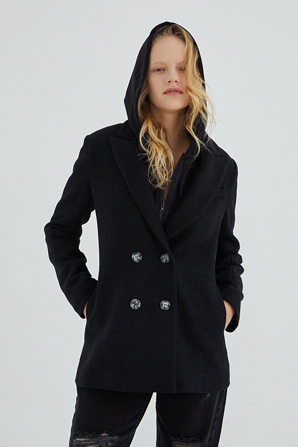PAULMARK Double Breasted Short Coat Trendyol