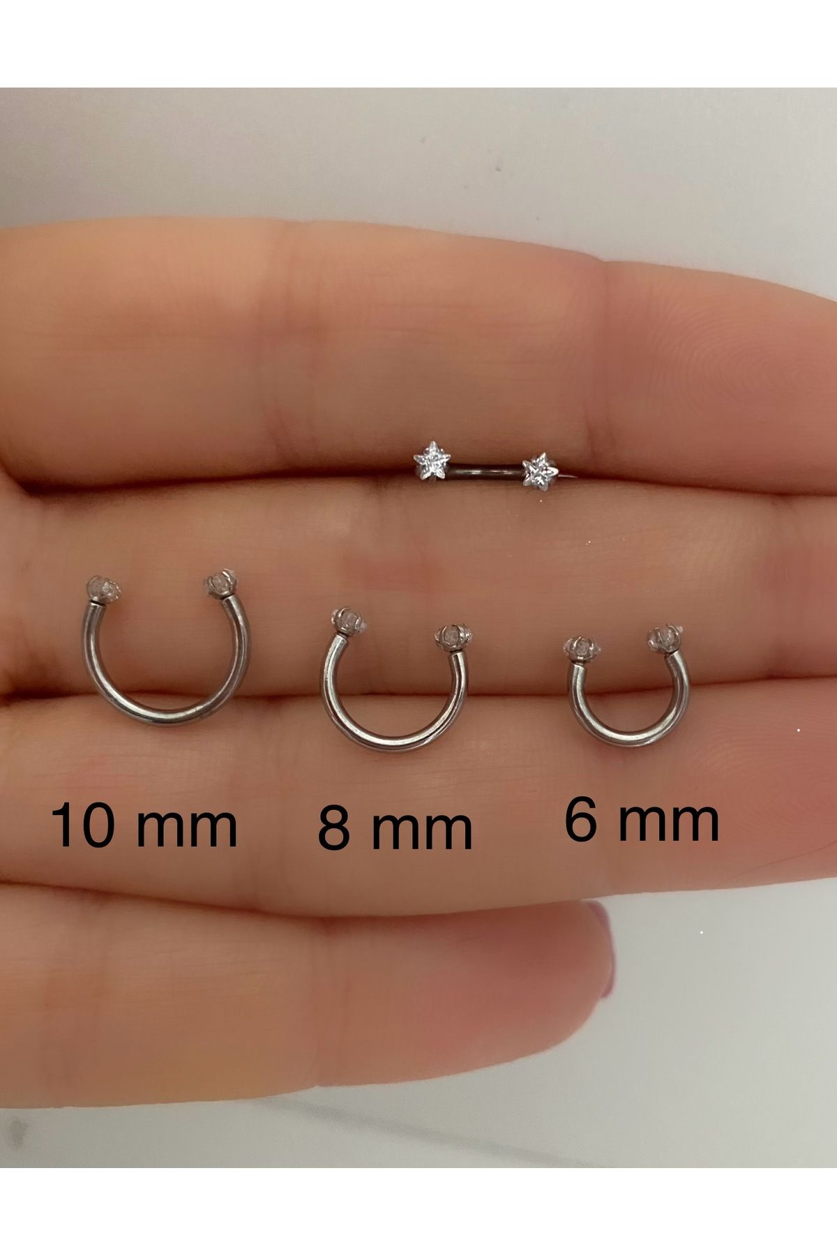 cerrahi çelik iki ucu zirkon yıldız taşlı helix kıkırdak tragus rook lobe uyumlu halka piercing