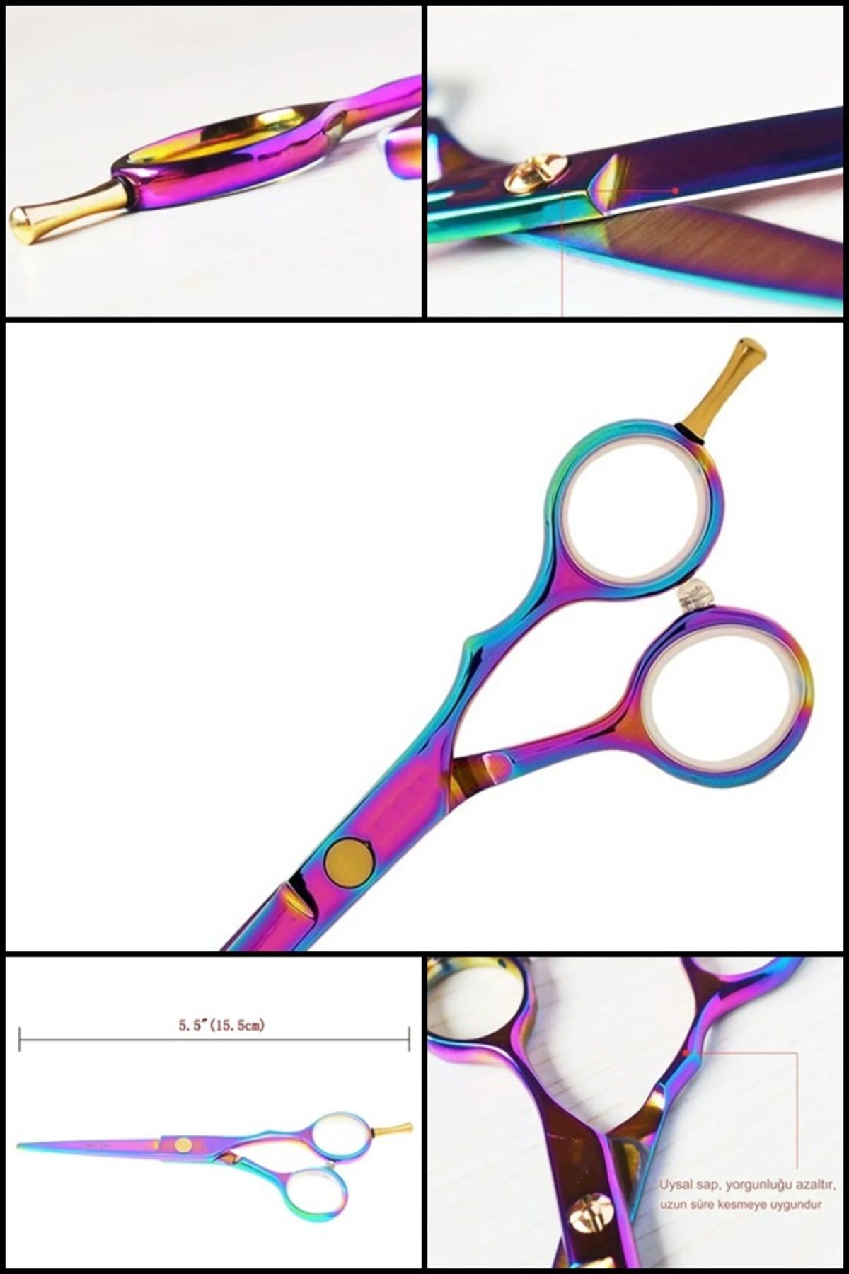 xolo Rainbow Parmak Vidalı Gökkuşağı Düz Uçlu Saç Kesim Makası 5.5 inç Berber Makası XLQ576B