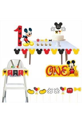 SİYAH PARTİ EVİ Mickey Mouse 1 Yaş Doğum Günü Süsü