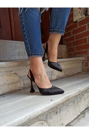 Siyah Saten 11 Cm Topuk Kadın Topuklu Ayakkabı DS-LİNE
