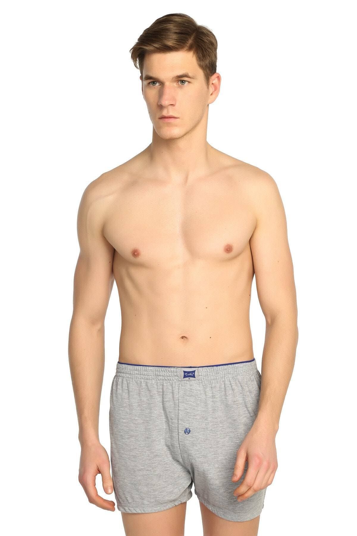 Tutku-Men's Gray Combed Cotton Buttoned Boxer 3 Pack New Season 2