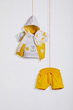 Erkek Bebek Sarı Beach Tema Şortlu Ceketli Takım WG-5722A