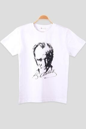 Çocuk Beyaz Mustafa Kemal Atatürk Baskılı Tişört Arkası Imzalı 00181