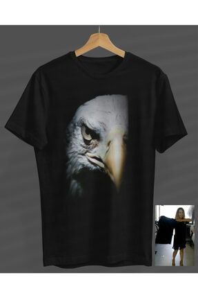 Unisex Erkek-kadın Yarım Yüz Kartal Tasarım Siyah Yuvarlak Yaka T-shirt S23358048210SİYAHNVM