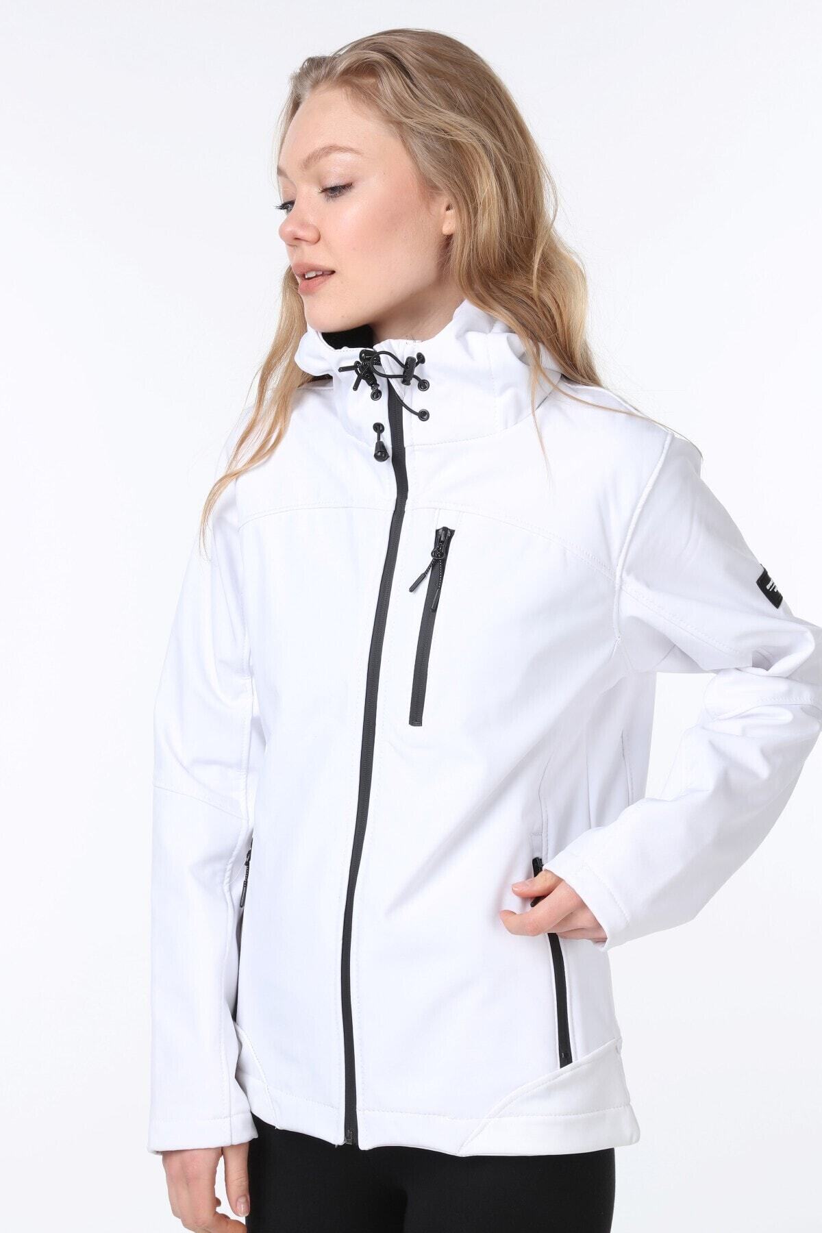 GHASSY CO. Kadın Beyaz Su Rüzgar Geçirmez Softshell Spor Mont