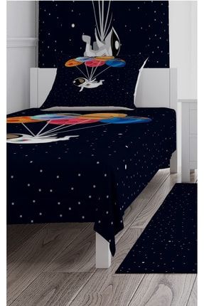 Yatak Örtüsü Koyu Zemin Astronot Ve Renkli Balonlar 140x220 - CYÖ-327