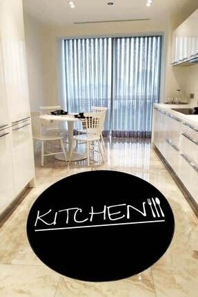 Kaymaz Tabanlı Makinede Yıkanabilir Siyah Kitchen Yuvarlak Mutfak Halısı Ar430 RVDR430