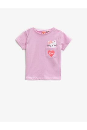 Kız Bebek Mor Baskılı Pamuklu Kurdeleli T-Shirt 1YMG19528OK