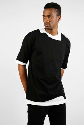 Siyah Asimetrik Dikişli Oversize T-shirt 1yxe1-44911-02 1YXE1-44911