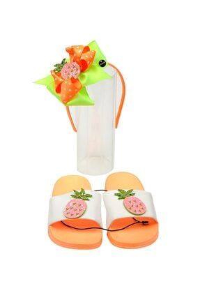 Yeni Yaz Sezonu Lüks Özel Tasarım Simli Pullu Ananas Terlik Çocuk Tacı Set Fiyonk Taç terk606