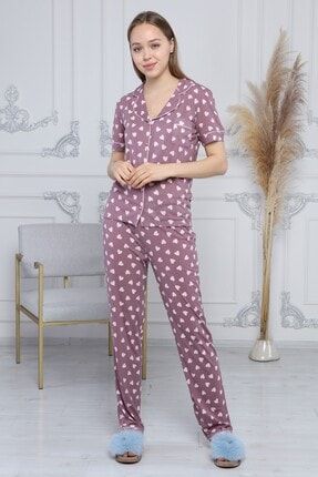 Kadın Vizon Kalpli Pijama Takımı CJNSW259