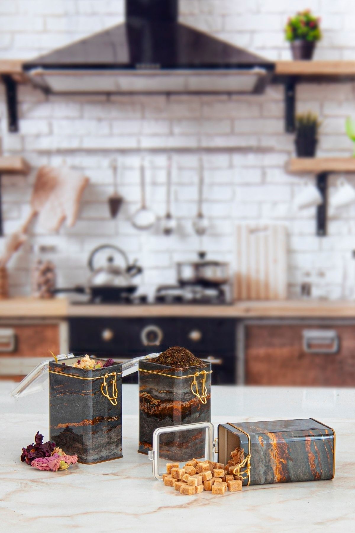 EVLE-Efb21h8 Rectangular Lockable Storage Container 75x100x150 Set of 3, Rock And Gold 3