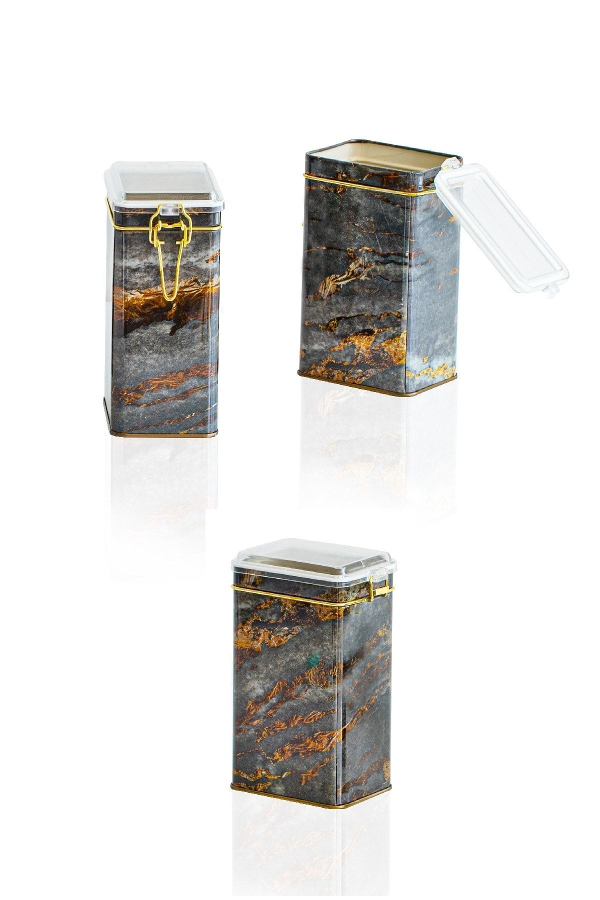 EVLE-Efb21h8 Rectangular Lockable Storage Container 75x100x150 Set of 3, Rock And Gold 4
