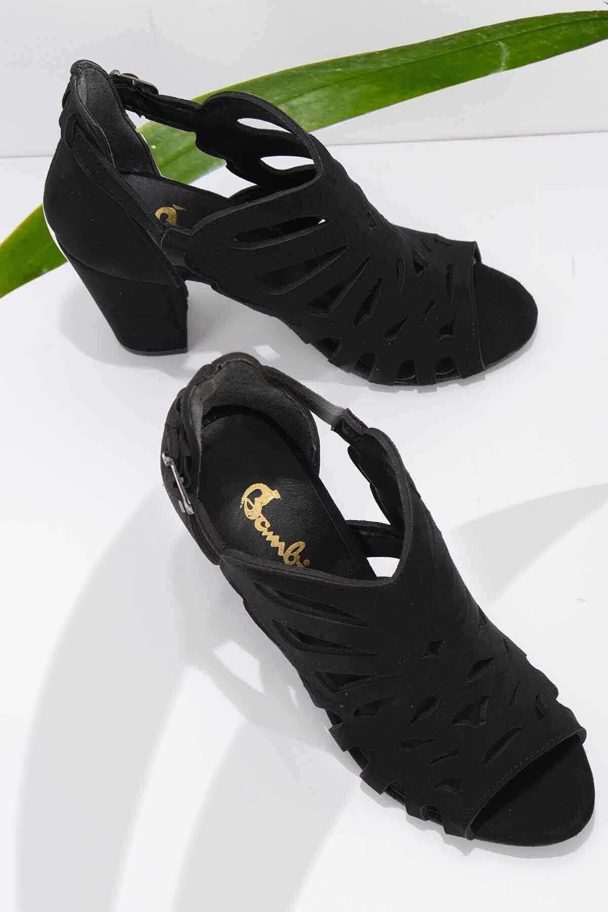 Bambi Siyah Süet Kadın Klasik Topuklu Ayakkabı K01915029065