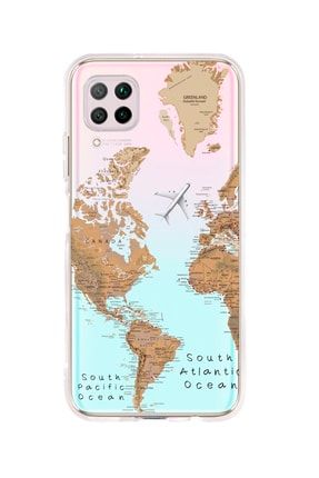 Huawei P40 Lite Uyumlu Dünya Harita Desenli Premium Şeffaf Silikon Kılıf P40LSDUHARDES