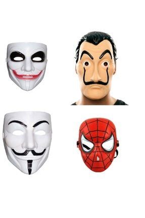 4'lü Set Joker La Casa Salvador Vandetta Örümcek Adam Maskesi 4LÜÜ MASKE SET