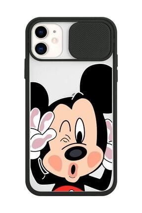 Iphone 11 Uyumlu Mickey Tasarımlı Slayt Kamera Lens Korumalı Siyah Telefon Kılıfı gbhnj64433