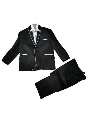 Erkek Çocuk Siyah Beyaz Biyeli Takım Elbise 3 Parça MSTF0000074