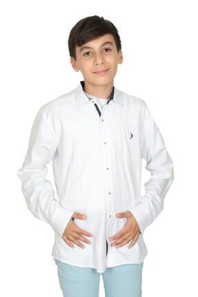 Erkek Çocuk Beyaz Şeritli Gömlek P-000438