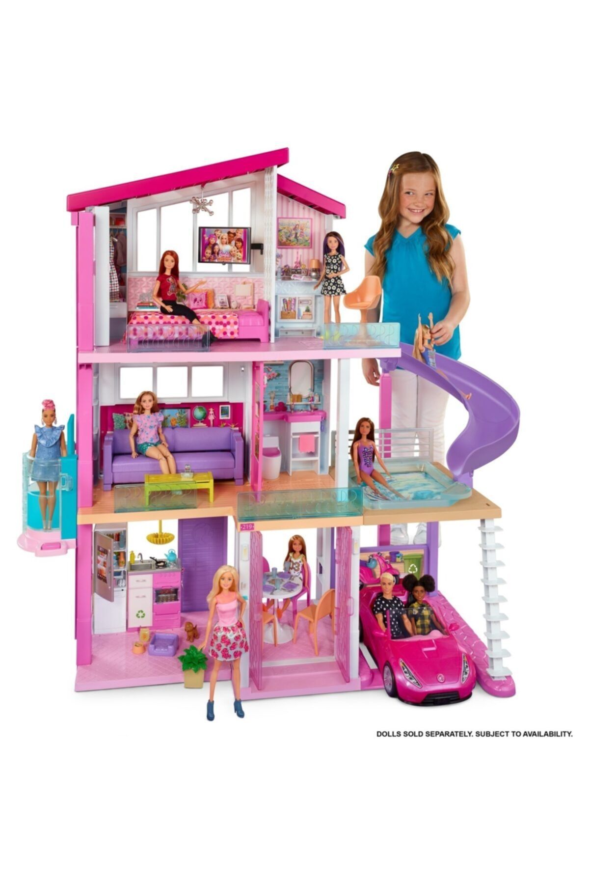 barbie nin uc katli ruya evi ve aksesuarlari oyun seti havuzlu asansorlu bebek evi lisansli fiyati yorumlari trendyol