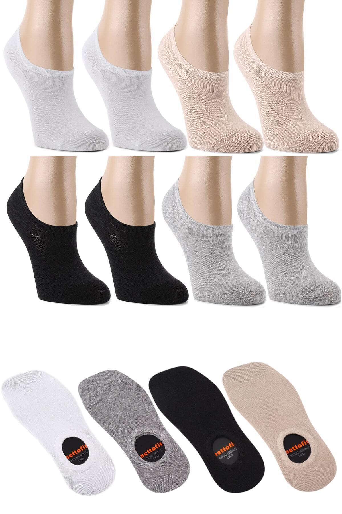nettofit 8'li Yazlık Kadın Çok Renkli Dikişsiz Görünmez Sneaker Babet Çorap Invısıble