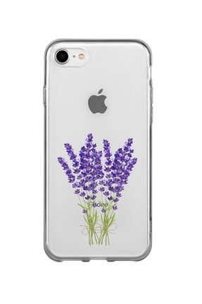 Iphone Se Uyumlu Mor Çiçek Desenli Premium Şeffaf Silikon Kılıf IPHSESMORCIC