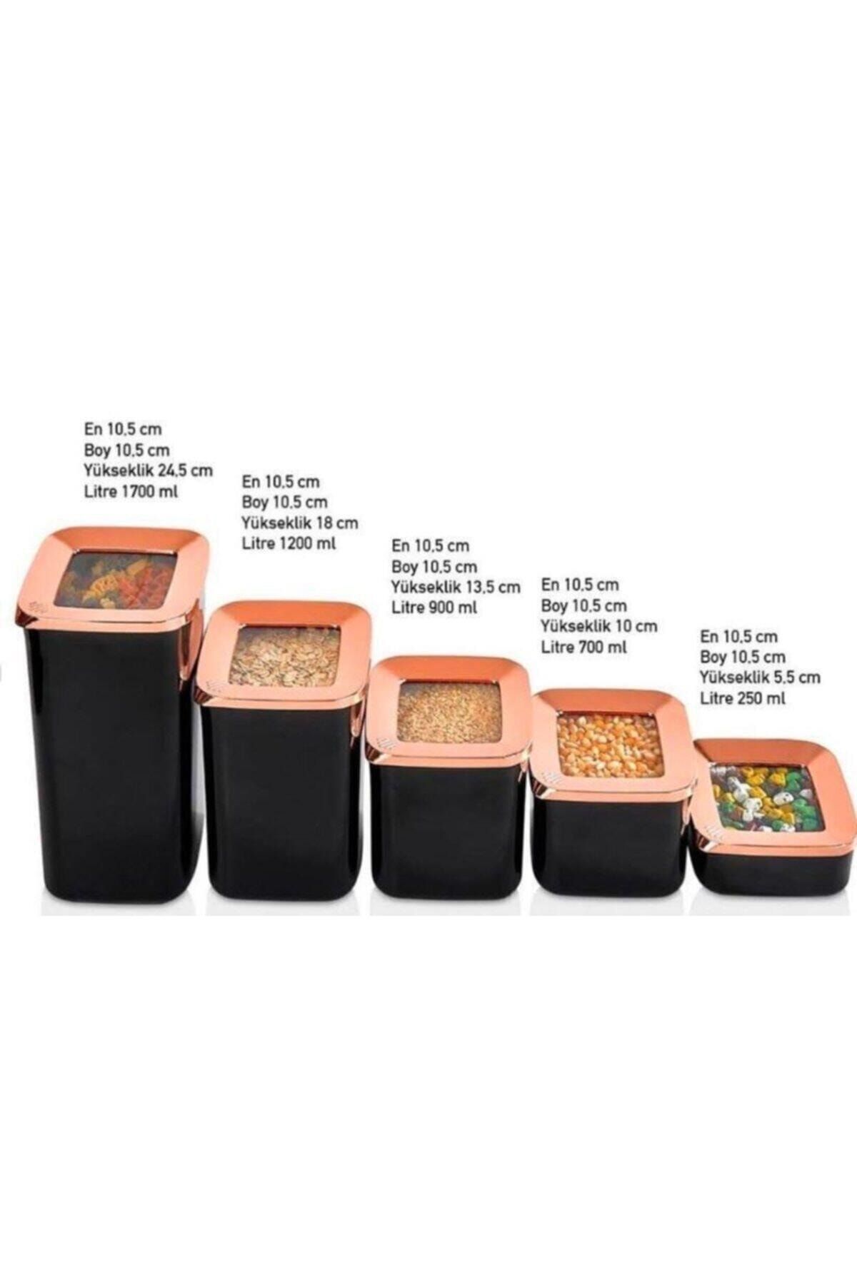 VİP AHMET-Multi-Purpose Black-Copper Food Storage Container with Square Lid Set of 5 4