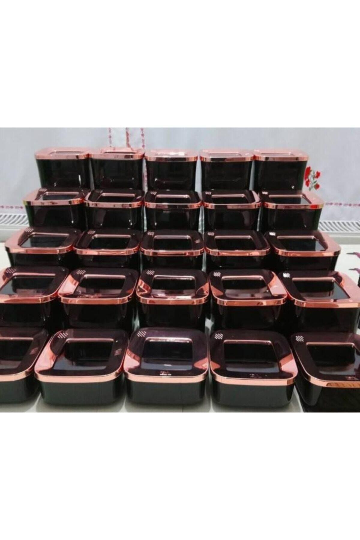 VİP AHMET-Multi-Purpose Black-Copper Food Storage Container with Square Lid Set of 5 5