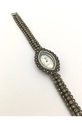 Kadın Gümüş Mekik Model Markazit Taşlı Saat SM037