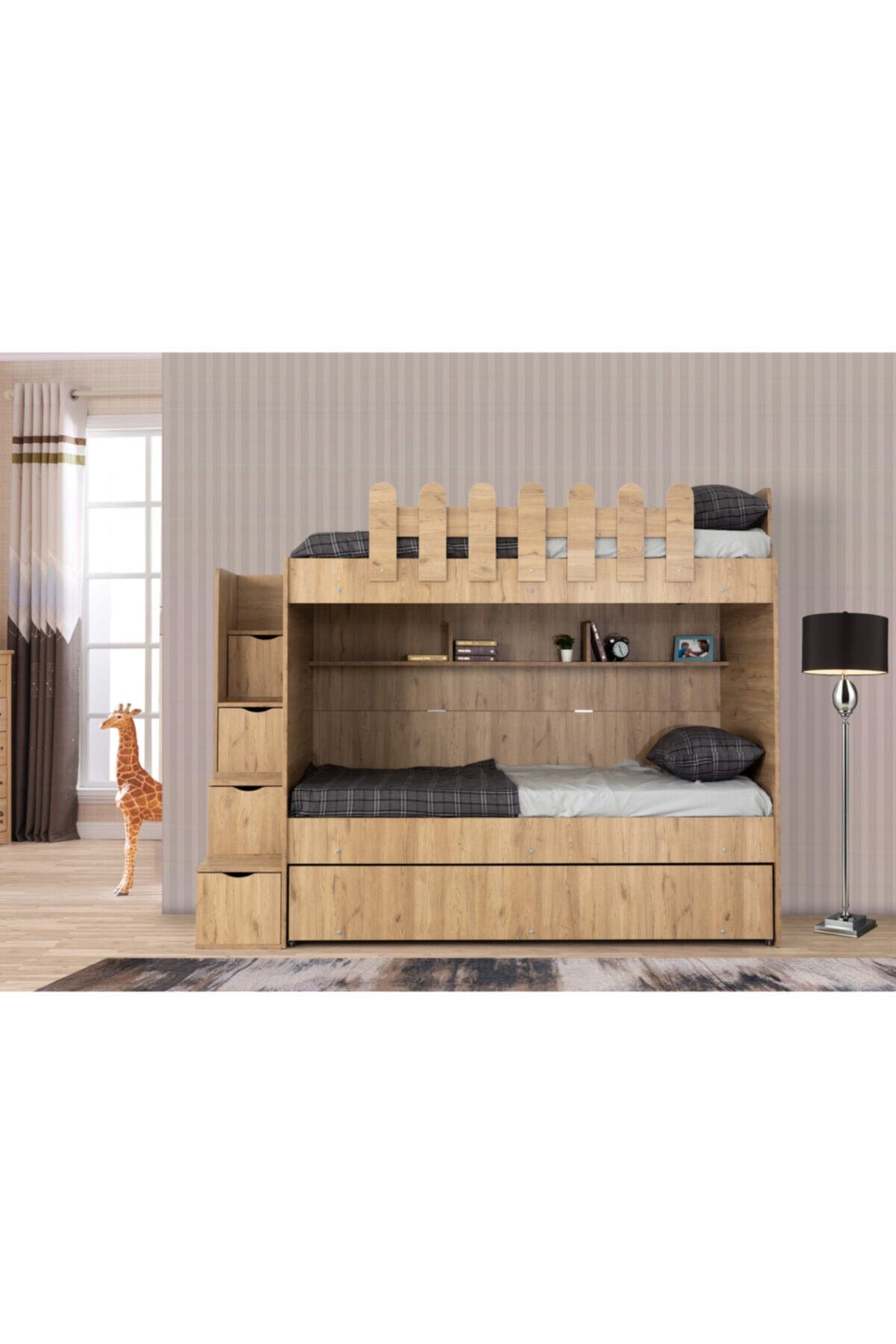 Güven Mobilya 90*190 Okyanus 3 Yataklı Ceviz / Ceviz Kiwi Ranza