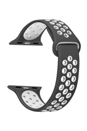 Apple Watch 42 44 mm Uyumlu Siyah Gri Delikli Slikon Kordon SLP-4244