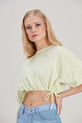 Kadın Sarı İp Detaylı Crop Bluz YL-BL99642