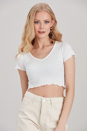 Kadın Beyaz Crop Bluz YL-BL99668
