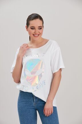 Kadın Beyaz Baskılı T-Shirt YL-TS99980