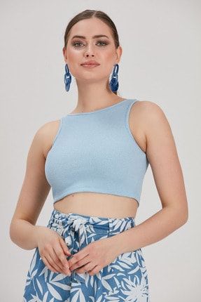 Kadın Mavi Crop Bluz YL-BL99630