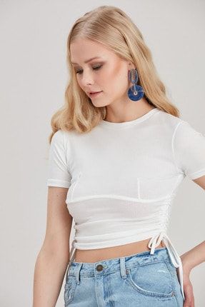 Kadın Beyaz İp Detaylı Crop Bluz YL-BL99579