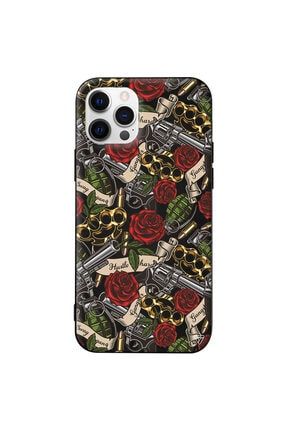 Iphone 12 Pro Siyah Renkli Silikon Rose And Gun Telefon Kılıfı Ret008-iPhone-12-Pro
