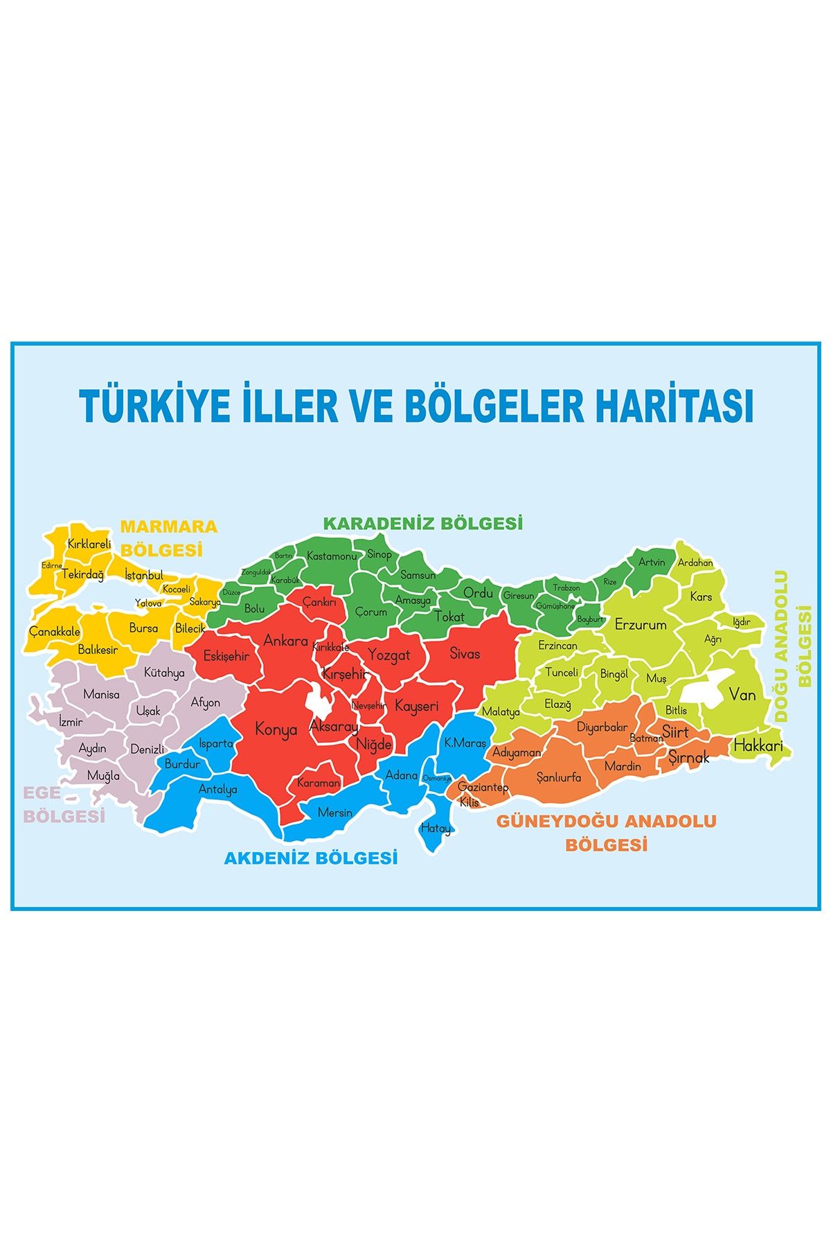 Hepenuygun Türkiye Iller Ve Bölgeler Haritası 50x70 Kendinden